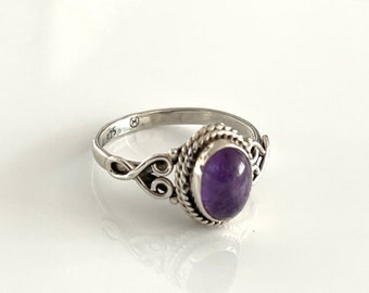Real AMETHYST 925 SILVER RING Solitaire ring for women Engagement ring oval stone ring Filigree delicate silver ring Gift for women