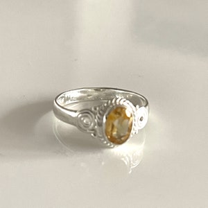 Cocktail Engagement Ring Citrine 925 SILVER RING Size 55 Natural Faceted Stone Ring Solitaire Cocktail Ring for Women image 1