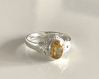 Cocktail Engagement Ring Citrine 925 SILVER RING Size 55 Natural Faceted Stone Ring Solitaire Cocktail Ring for Women