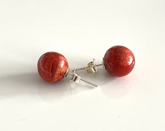 Ohrringe 925er Silber mit Korallen Natürliche rote Koralle Ohrstecker runde form Edelstein Ohrstecker für Damen