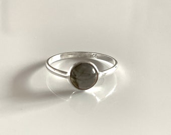 Dainty 925 SILVER RING with LABRADORITE round stone ring solitaire ring engagement ring made of real silver for women