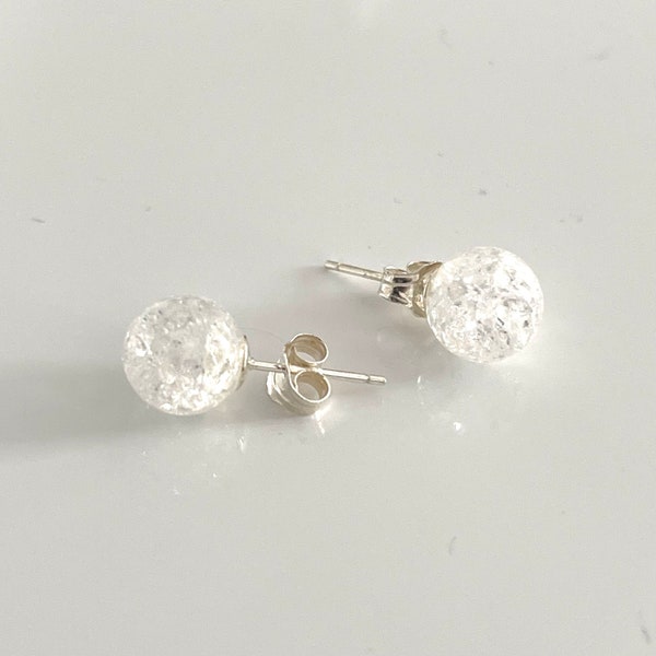 Natural Round Rock Crystal Stud Earrings 925 Silver Ball Earrings Modern Silver White Earrings Real Jewelry for Women