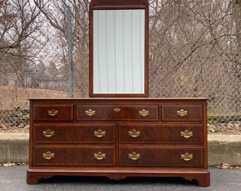 Drexel Chippendale Collection Cherry Flame Mahogany Dresser with Mirror