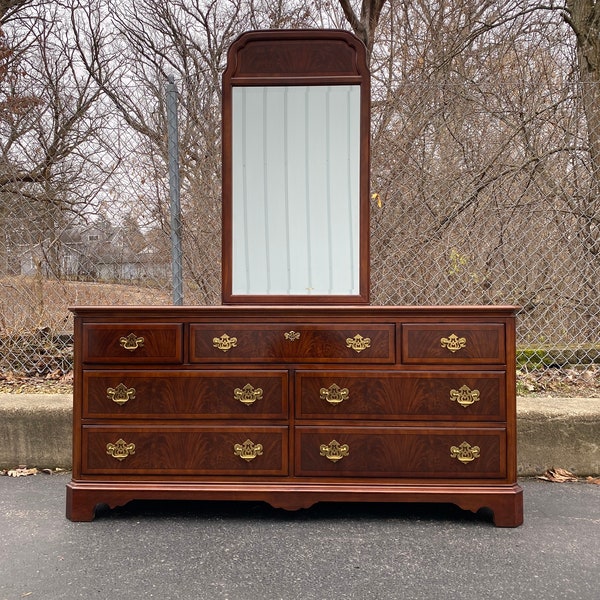 Drexel Chippendale Collection Cherry Flame Mahogany Dresser with Mirror