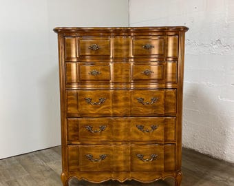 Thomasville French Provincial Serpentine Five Drawer Chest of Drawers