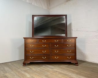 Henkel Harris Solid Mahogany Chippendale Style Dresser with Hanging Mirror