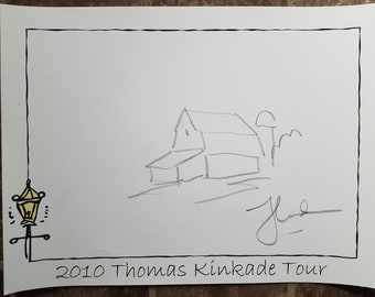 ORIGINAL Art Thomas Kinkade Pencil Sketch on Poster 2010 Sketched at an invited Art T.K.Gallery tour- Very Rare piece!