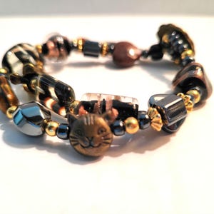 Handmade Hematite Bracelet with Cat Charm