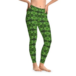 Green Leaves pattern, Stretchy yoga pants, Mid Waist Ankle Length Leggings, Wild psychedelic pattern, yoga leggings, comfy exercise leggings