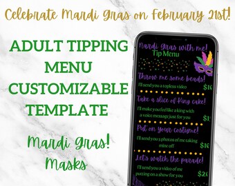 Onlyfans Tipping Menu Editable Template | Mardi Gras Onlyfans Menu, Canva Template, Adult Content Tip Menu, Fansly Twitch Honeydrip