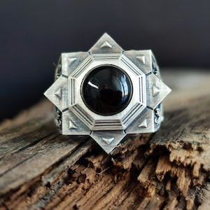 Eight Pointed Seljuk Star Silver Ring, Onyx Stone Men Ring, Octagram Ring, Cultural Heritage Ring, Geometric Ring Design, Custom Design Ring