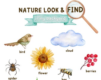 Printable Nature Scavenger Hunt - Look and Find in Nature - Backyard Nature Hunt - Backyard Scavenger Hunt - Outdoor Kids Activity Printable