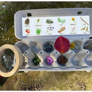 Búsqueda del tesoro en la naturaleza imprimible - Búsqueda en la naturaleza con cartón de huevos - Búsqueda en la naturaleza en primavera - Búsqueda del tesoro en Pascua - Actividad para niños al aire libre imprimible