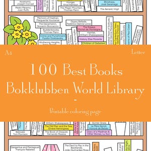 Desafío de lectura imprimible de la Biblioteca Mundial de Bokklubben, lista de lectura de los 100 mejores libros de todos los tiempos, lista de los 100 mejores libros de la literatura / A4 + CARTA