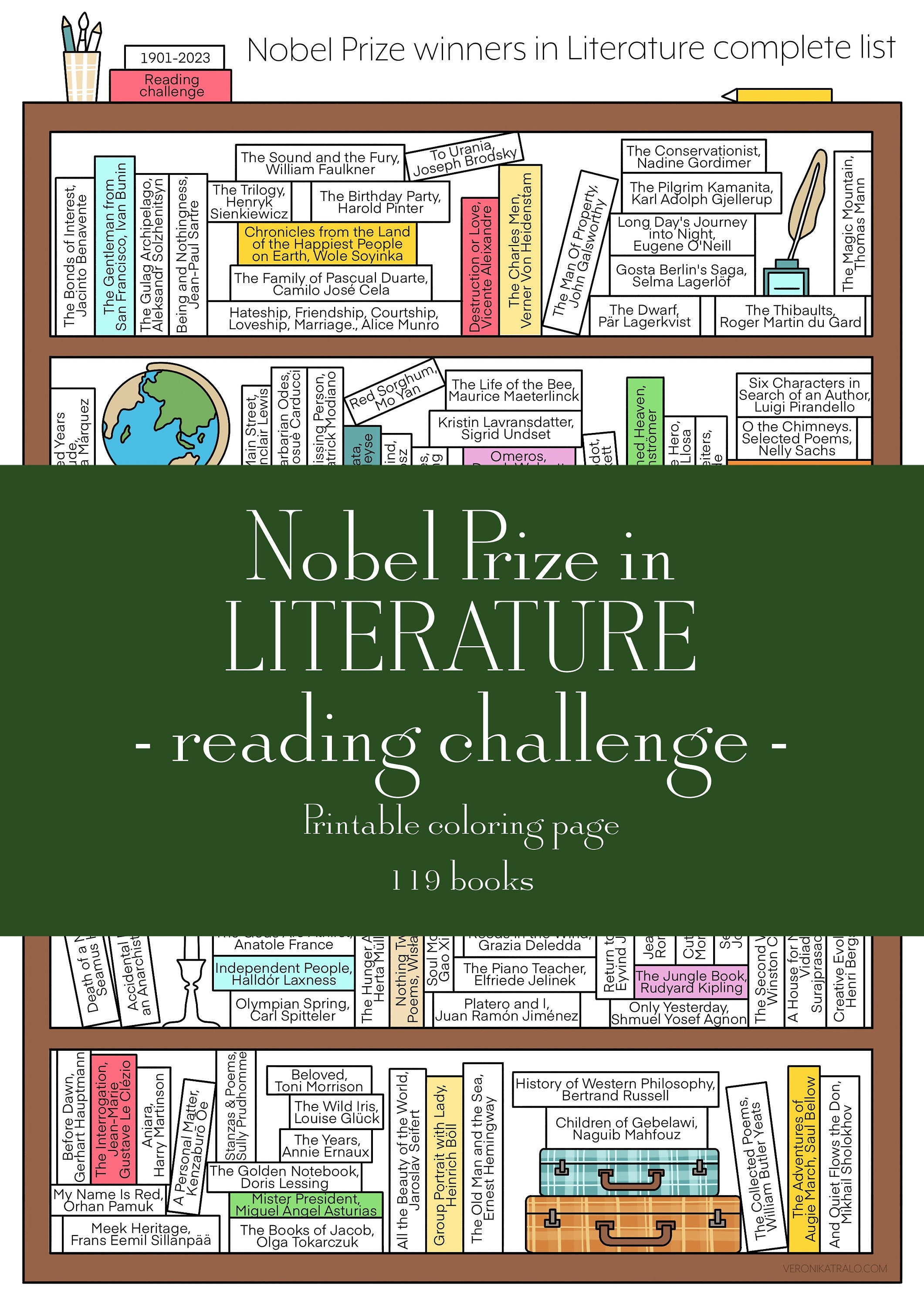 Printable Nobel Prize in LITERATURE Reading Challenge, Complete Nobel Prize in Literature