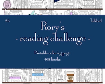 May include: A printable reading challenge page, "Rory's Reading Challenge", with 408 books, a coffee cup, and a yellow backpack. The page includes book titles and the Yale University logo.