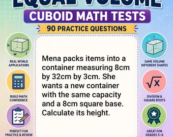 Equal Volume Cuboid Worksheets PDF, 90 Questions, Math Practice
