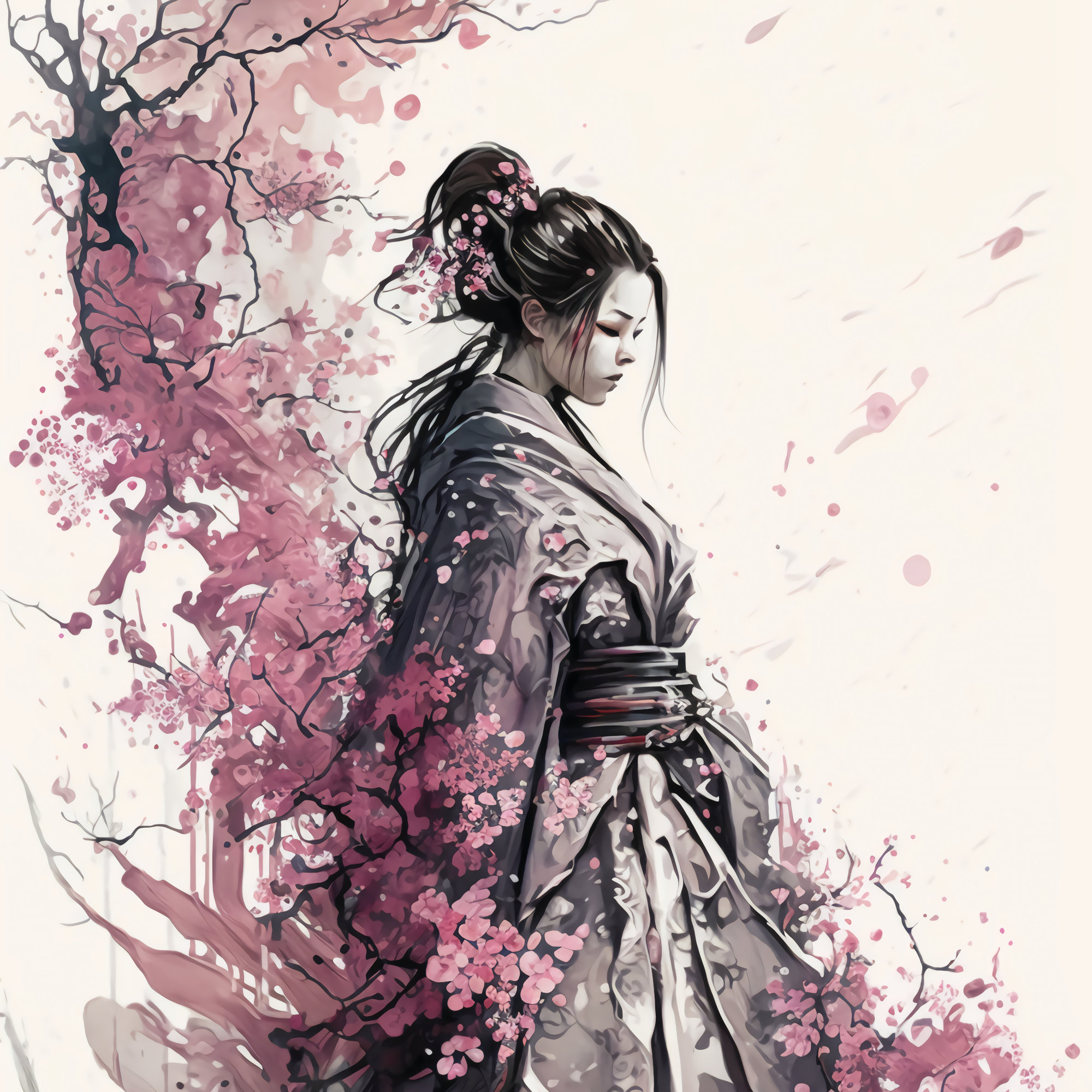 Cherry Blossom Beauty Portrait Japanese Woman Geisha Wall Art