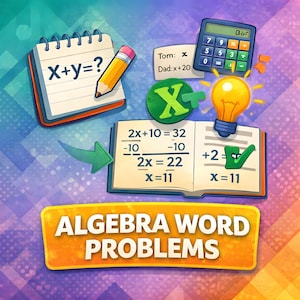 Algebra-werkbladen: leeftijdsproblemen | Oefenpakket vergelijkingen | Inclusief stapsgewijze oplossingen | Sets 1-3