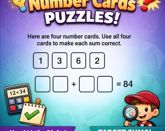 Printable Addition Maths Tests Number Card Puzzles Worksheets for Home Learning