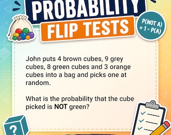 Probability Flip Tests PDF, Complement Rule Practice for Exams
