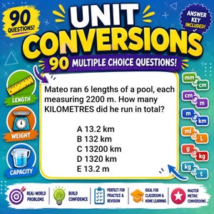 90 Unit Conversion Questions PDF | Metric Measurement Maths Worksheets with Answers