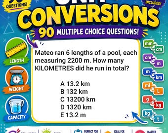 90 Unit Conversion Questions PDF | Metric Measurement Maths Worksheets with Answers