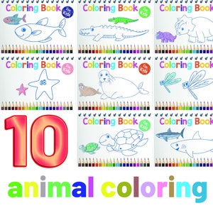 10 Digital Animal Coloring Pages - Fun & Creative Coloring Book | For Kids and Adults | Instant Downloadable PDF