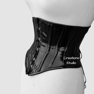 Underbust Corset Black Shiny PVC Artificial Leather Coret Body Perfect for Waist Training