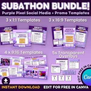 Purple Pixel Subathon Canva Template Bundle: 8-Bit Retro Gaming (Digital Download)