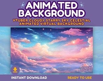 Vtuber Animated Background for Twitch Stream | Starry Cloudy Pastel Sky Animated Loop Virtual Background For Streamers | Ambient Pink Purple