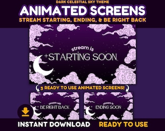 Animated Celestial Twitch Screens: Dark Cloud Stream Pack (Digital Download)