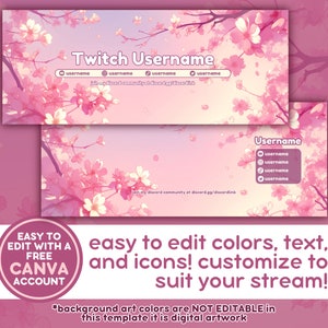 Twitch Banner Template | Cozy Sakura Pastel Editable Customizable