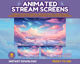 Animated Celestial Sky Twitch Screens: Stream Starting, BRB, Ending (Digital Download)