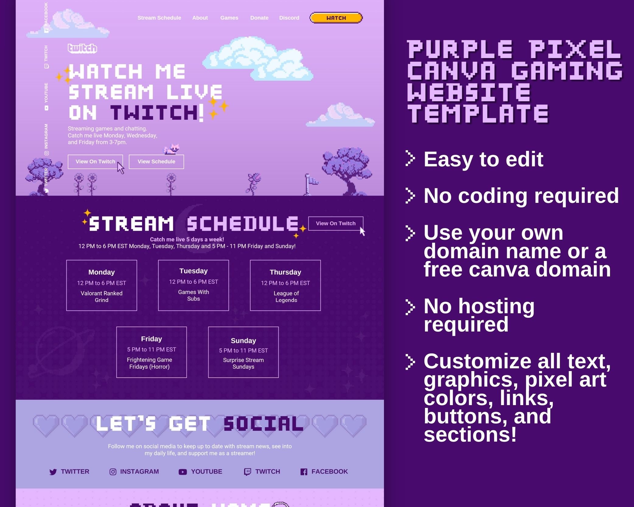 Pixel Life Canva Gaming Website Template Life Stream Twitch 