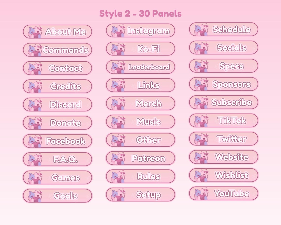 Cat Twitch Panels 30 Ready to Use Kawaii Cat Panels for Twitch Instant ...