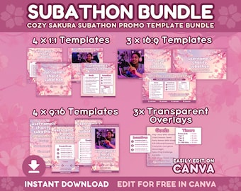 Sakura Subathon Canva Template Bundle: Social Media Streamer Promo (Digitaler Download)