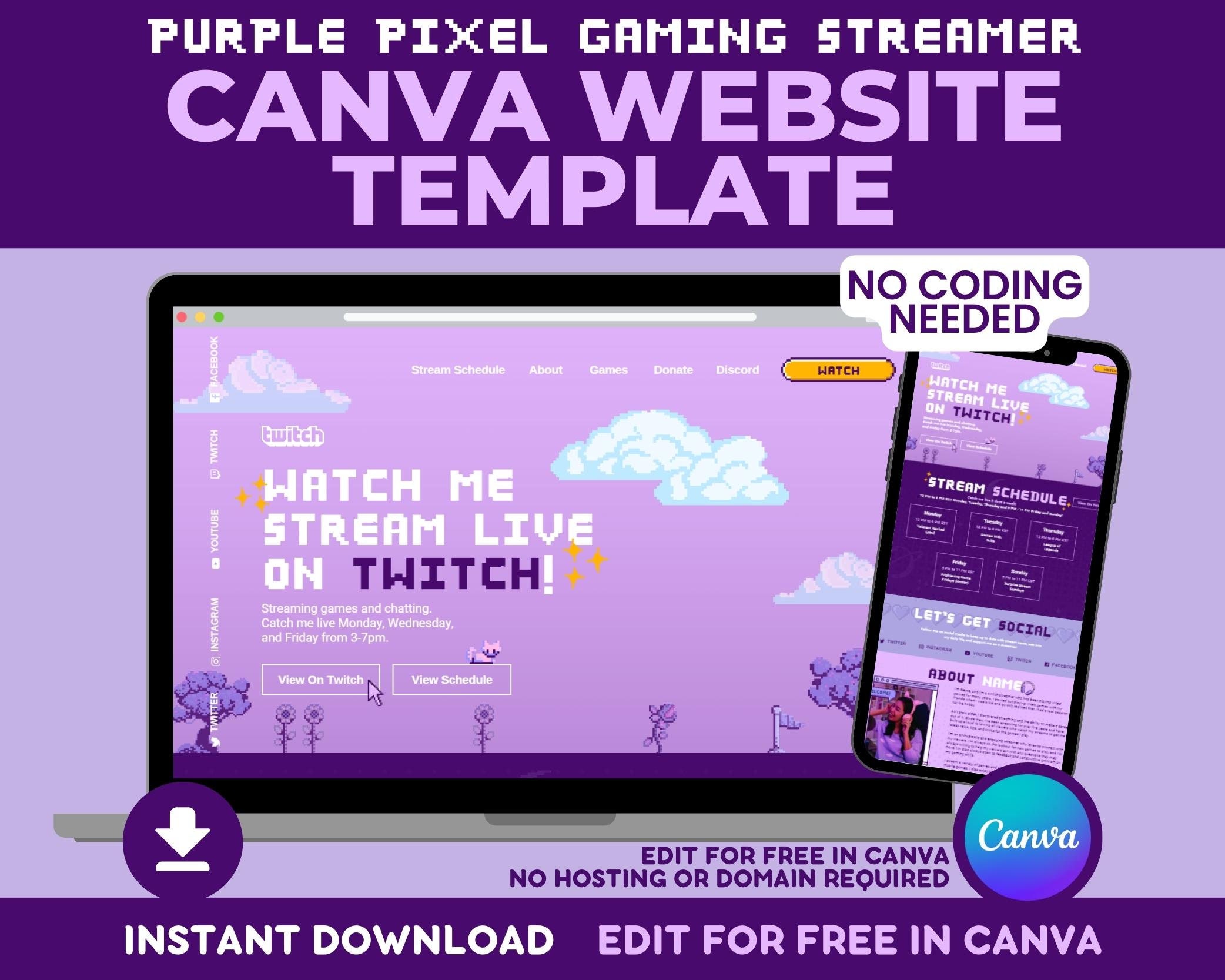 Pixel Life Canva Gaming Website Template Life Stream Twitch 