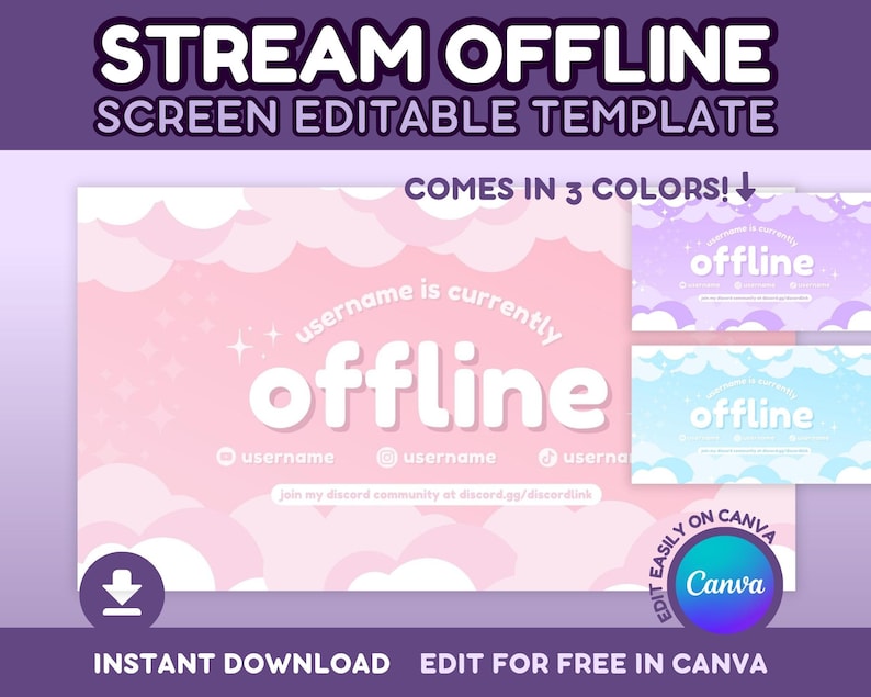 Stream Twitch Offline Screen Canva Template - Editable - Pastel ...