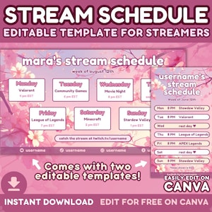 Sjabloon Sakura Stream-schema: roze kersenbloesemontwerp (canva bewerkbaar, digitale download)