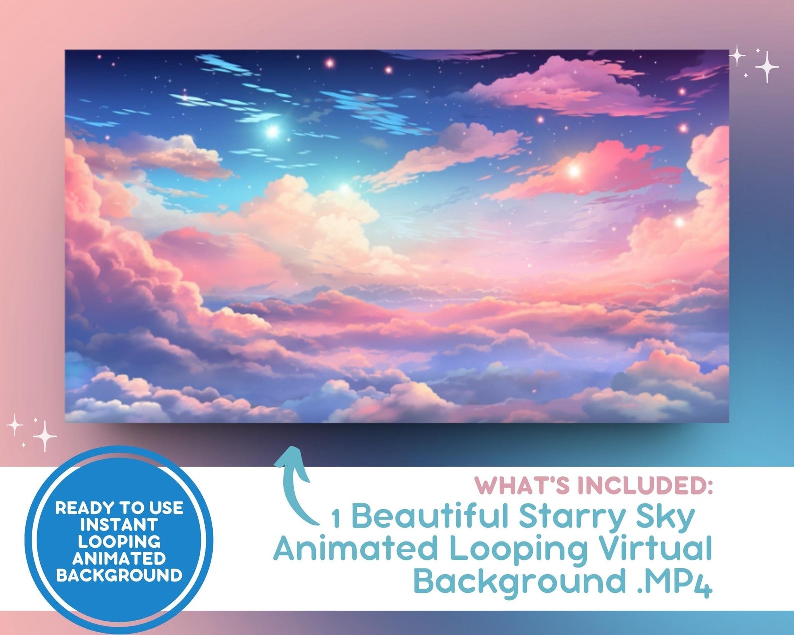 Vtuber Animated Background for Twitch Stream Starry Cloudy Pastel Sky ...
