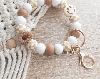 Smiley Face Silicone Beaded Wristlet Keychain | Food Grade BPA Free
