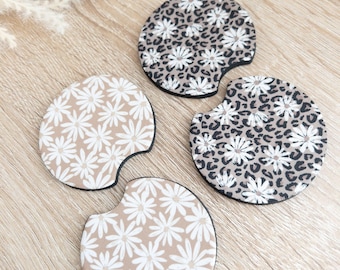 Car Coasters | Car Accessories | Daisy Car Coasters | Flower Car Coasters | Cup Holder Accessories | Set Of 2 Car Coasters | Gifts For Her