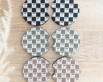 Car Coasters | Car Accessories | Checkered Coasters | Cup Holder Accessories | Set Of 2 Car Coasters | Gifts For Her | Checkered Print