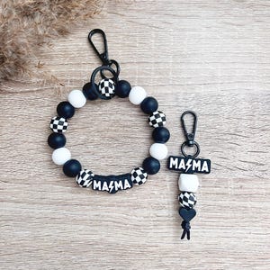 Llavero de mamá / Pulseras de mamá / Pulseras de silicona / Llaveros de silicona / Regalos para ella / Llaveros en blanco y negro / Llavero de pulsera