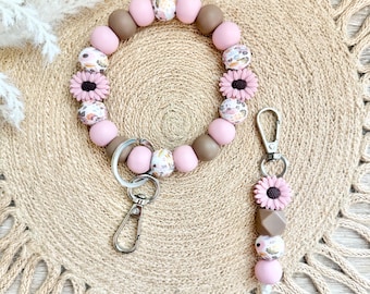 Flower Wristlet, Keychain Wristlet, Keychains, Wristlet, Flower Keychain, Boho Wristlet, Blush Color Wristlet, Keychain Accessories