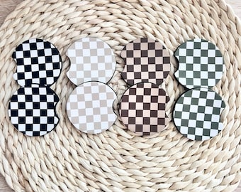 Car Coasters | Car Accessories | Sublimation Car Coasters | Checkered Car Coasters | Cup Holder Accessories | Set Of 2 Car Coasters