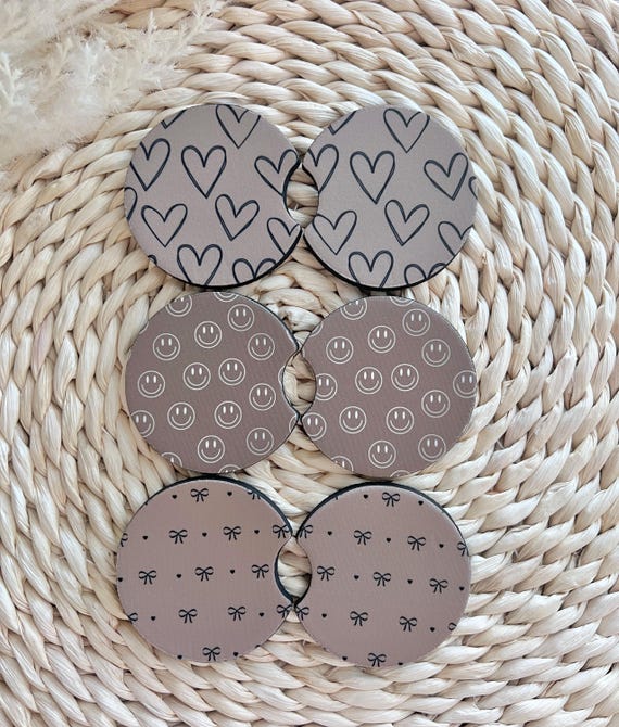 Car Coasters, Heart Car Coasters , Smiley Face Car Coasters, Set of 2 Car Coasters, Neoprene Car Coasters, Cute Car Coasters
