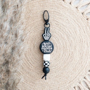 Anti Social Moms Club | Mom Keychains | Gifts For Her | Silicone Keychains | Checkered Keychains | Moms Club Keychain