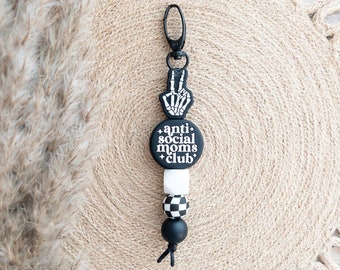 Anti Social Moms Club | Mom Keychains | Gifts For Her | Silicone Keychains | Checkered Keychains | Moms Club Keychain